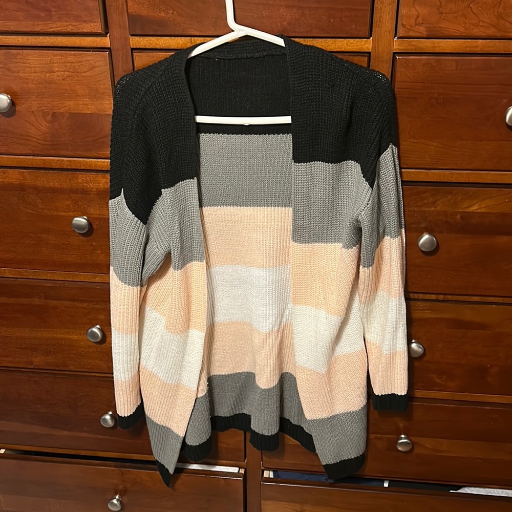 Multi colored opens cardigan, no pockets, size m